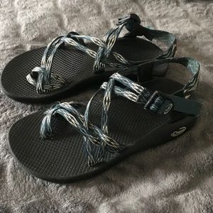 Teal and Black Chacos